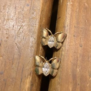 Butterfly earrings pierced 3/4” gold color rhinestone accent